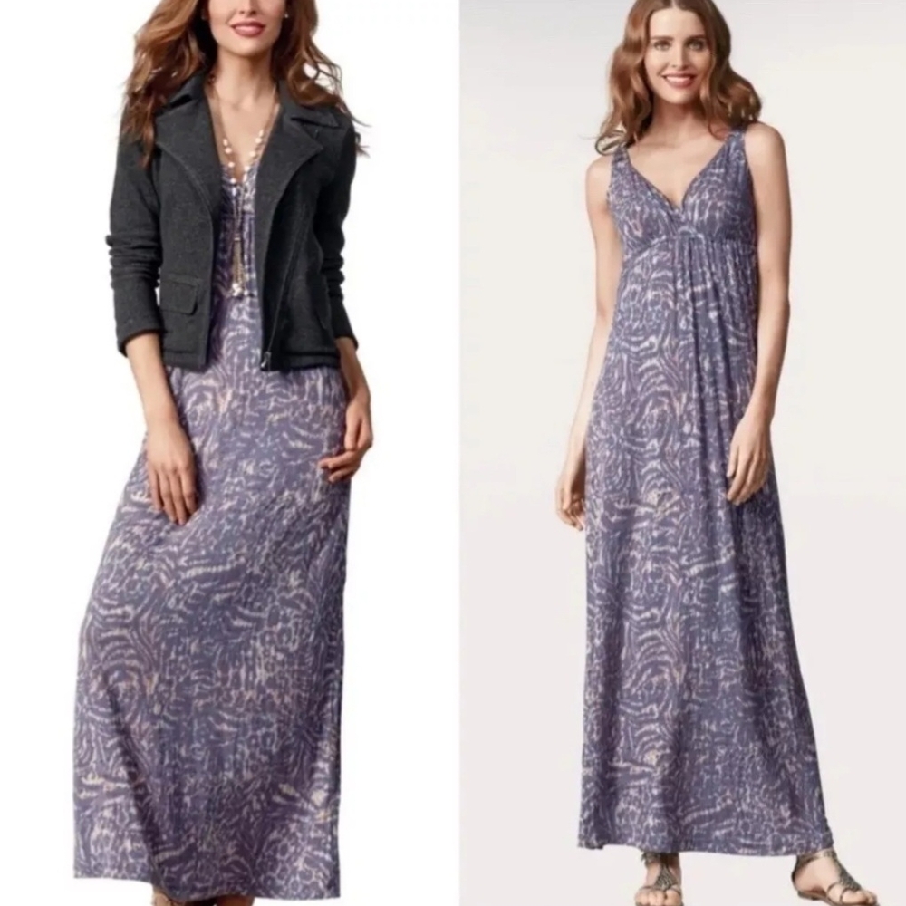CAbi Purple and White Sleeveless Maxi Dress